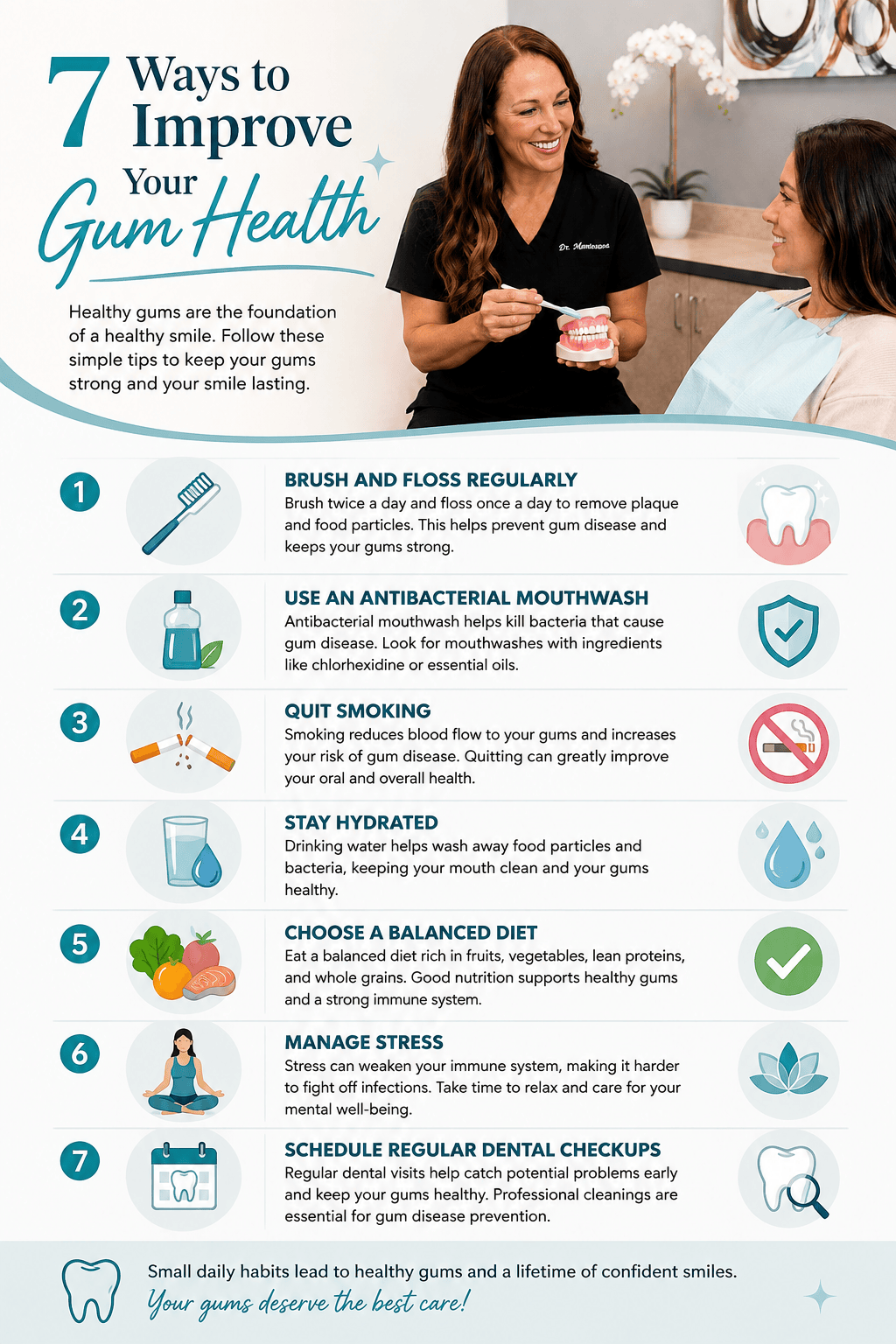 Infographic listing 7 ways to improve gum health