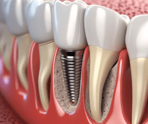 Cross-section of a dental implant showing structure.