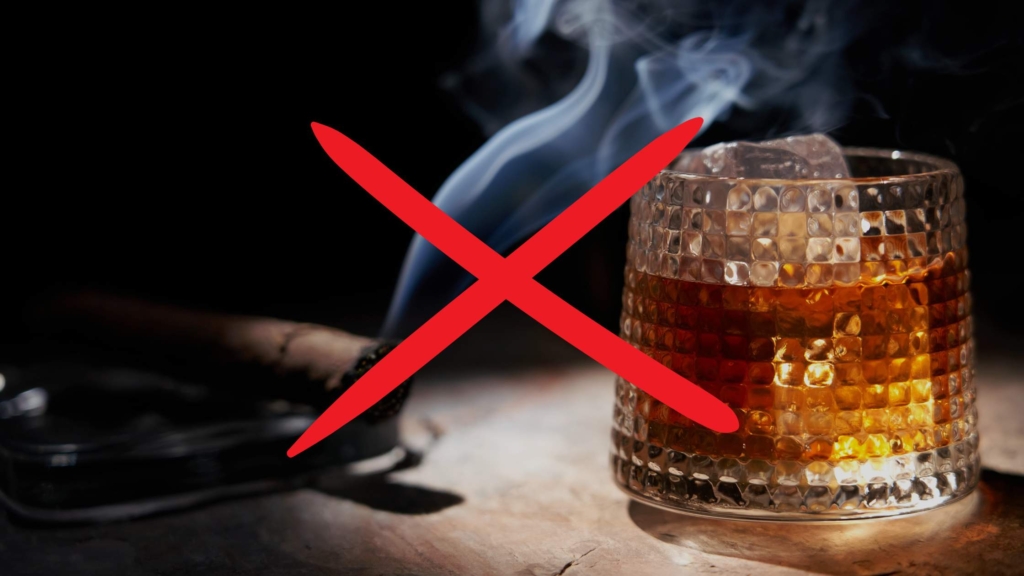 No smoking and alcohol sign for dental implant care.